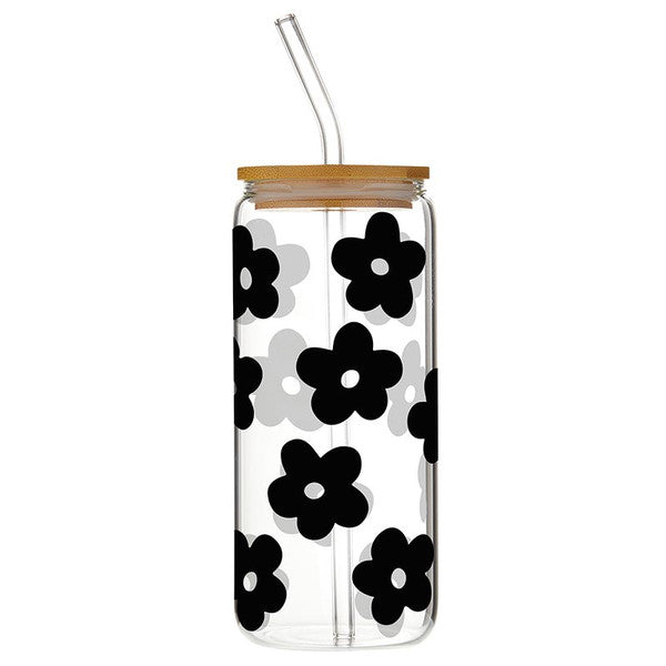Glass Black Floral Tumbler