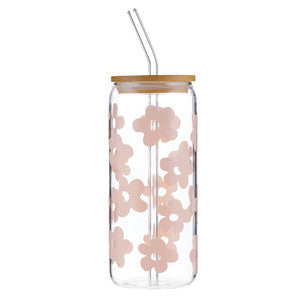 Glass Pink Floral Tumbler