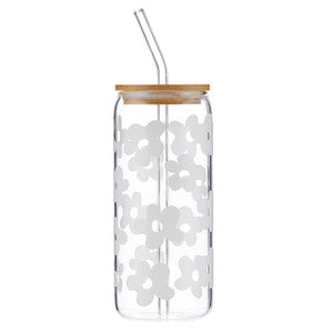 Glass White Floral Tumbler